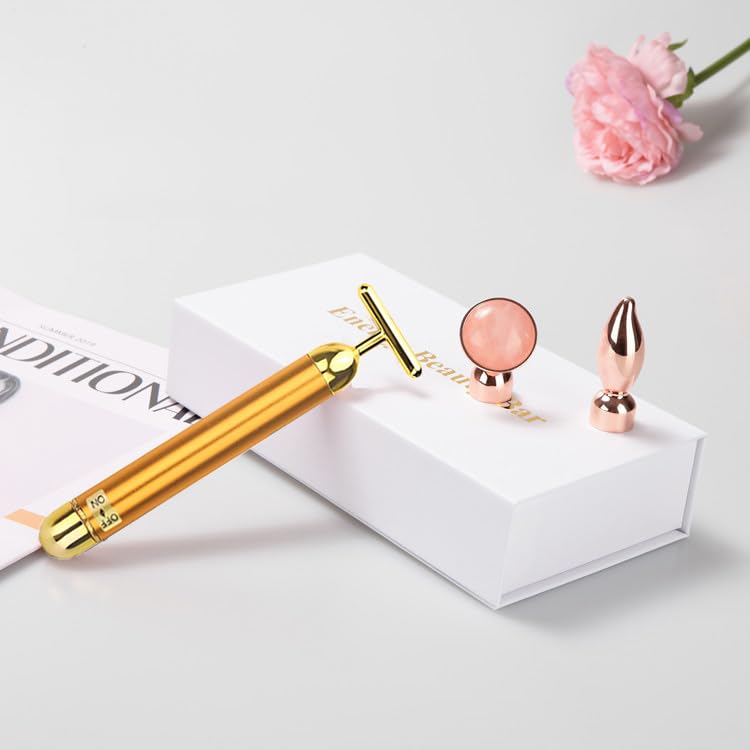 Gold T Shape Facial Massager for Skin Care and Face Lifting