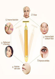 Gold T Shape Facial Massager for Skin Care and Face Lifting