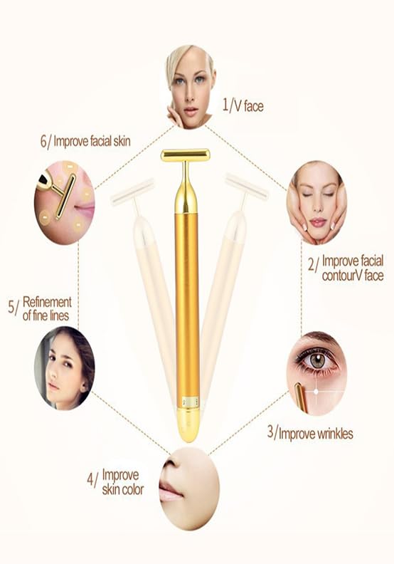 Gold T Shape Facial Massager for Skin Care and Face Lifting