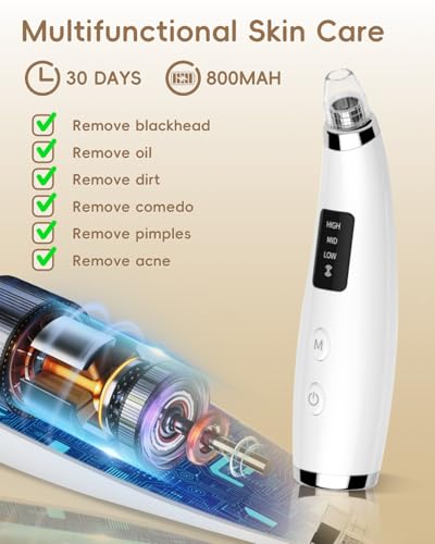 Blackhead Remover Pore Vacuum with 3 Suction Levels 5 Probes