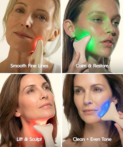 LED Facial Massager with Heat Vibration Red Blue Green Light Modes