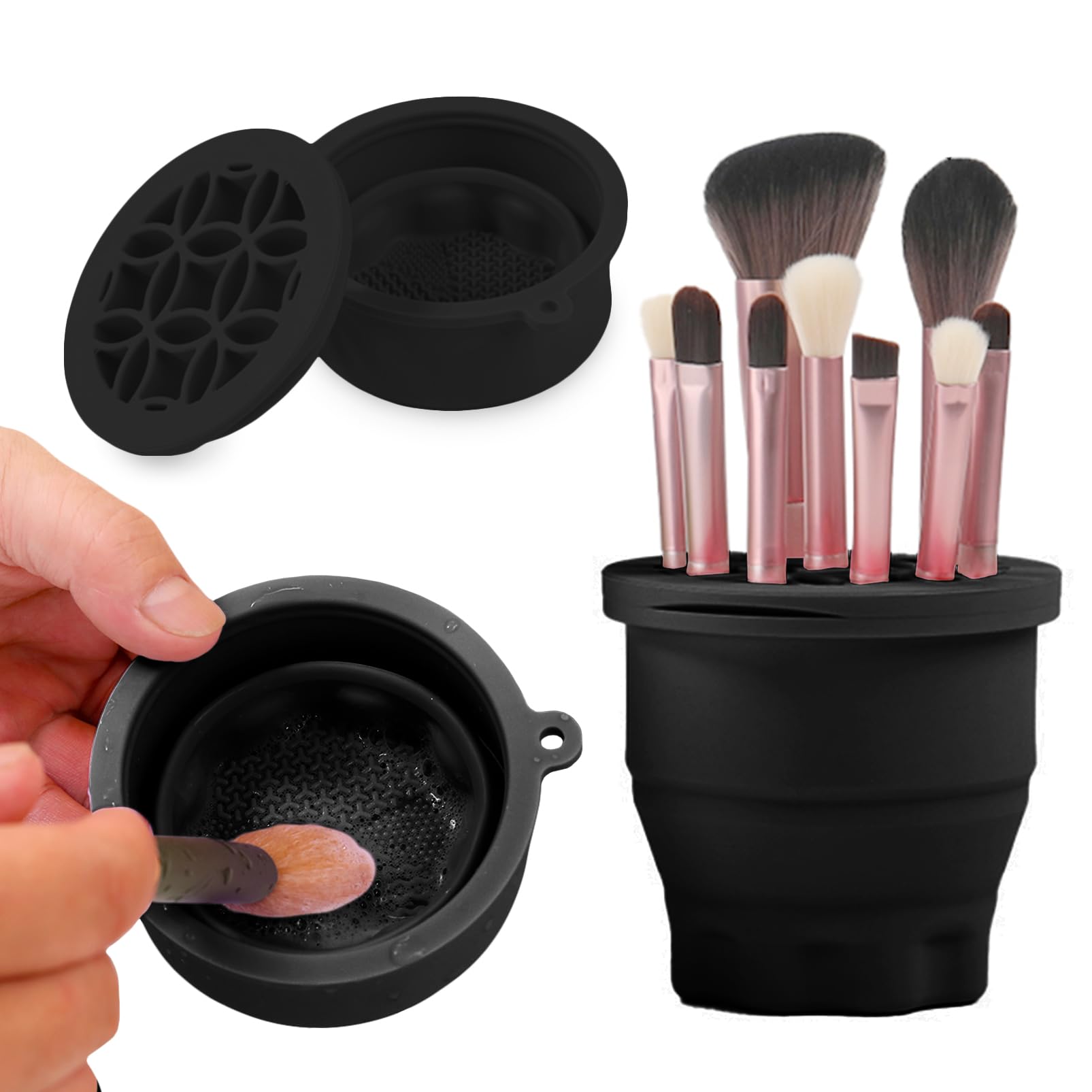 Makeup Brush Cleaner Mat with Storage Holder 2 in 1 Tool