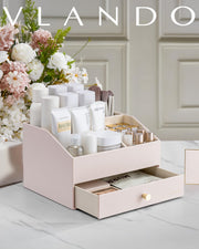 PU Leather Makeup Organizer with Drawers and Cosmetic Storage