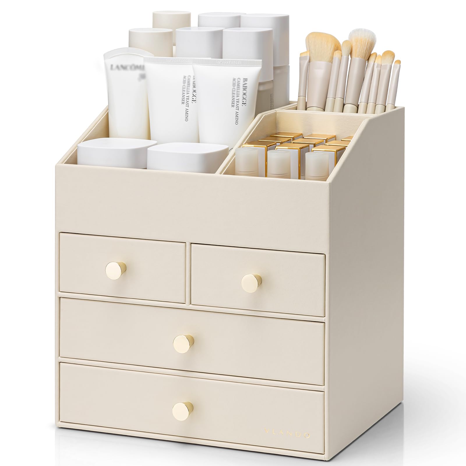 PU Leather Makeup Organizer with Drawers and Cosmetic Storage