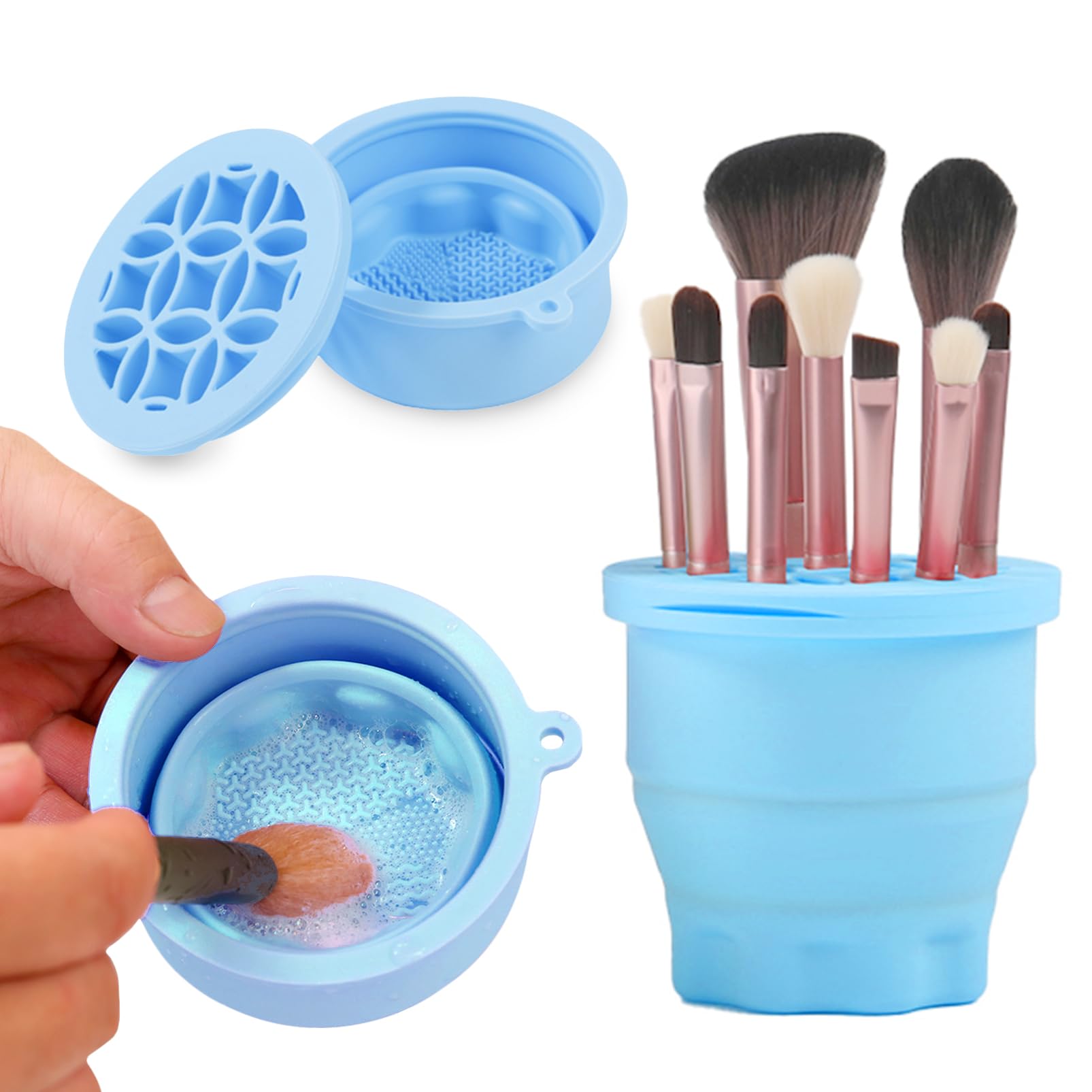 Makeup Brush Cleaner Mat with Storage Holder 2 in 1 Tool