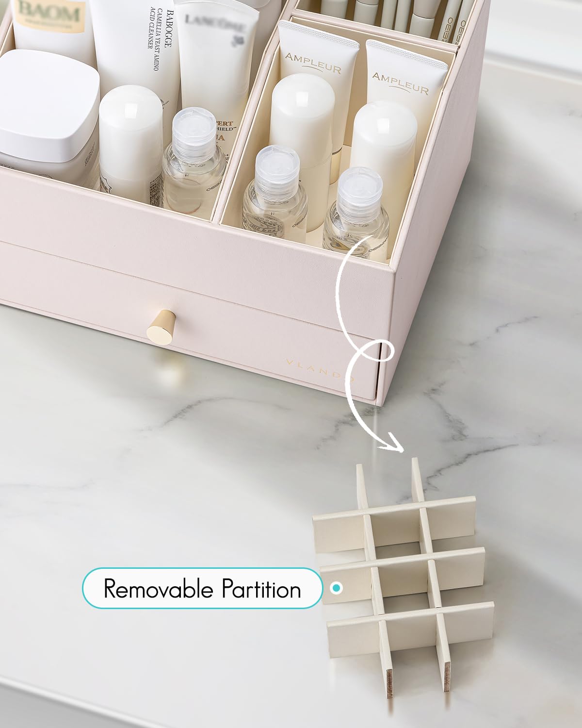 PU Leather Makeup Organizer with Drawers and Cosmetic Storage