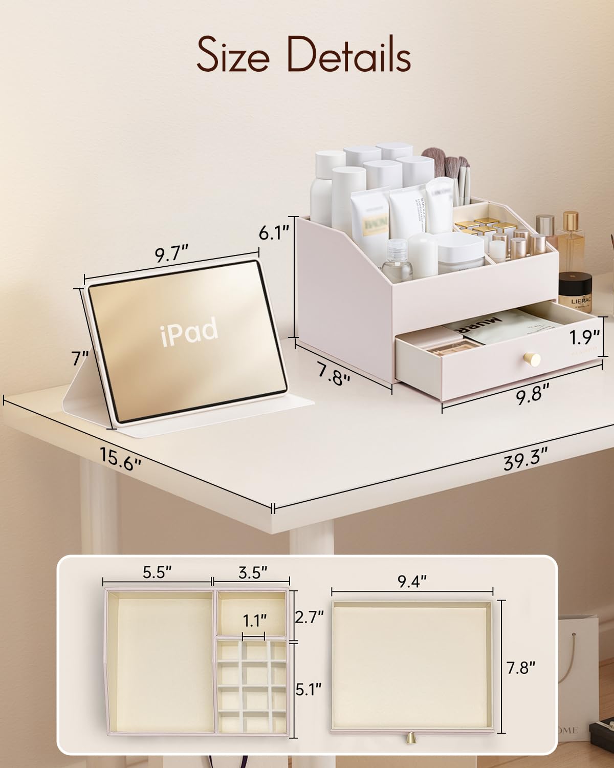 PU Leather Makeup Organizer with Drawers and Cosmetic Storage