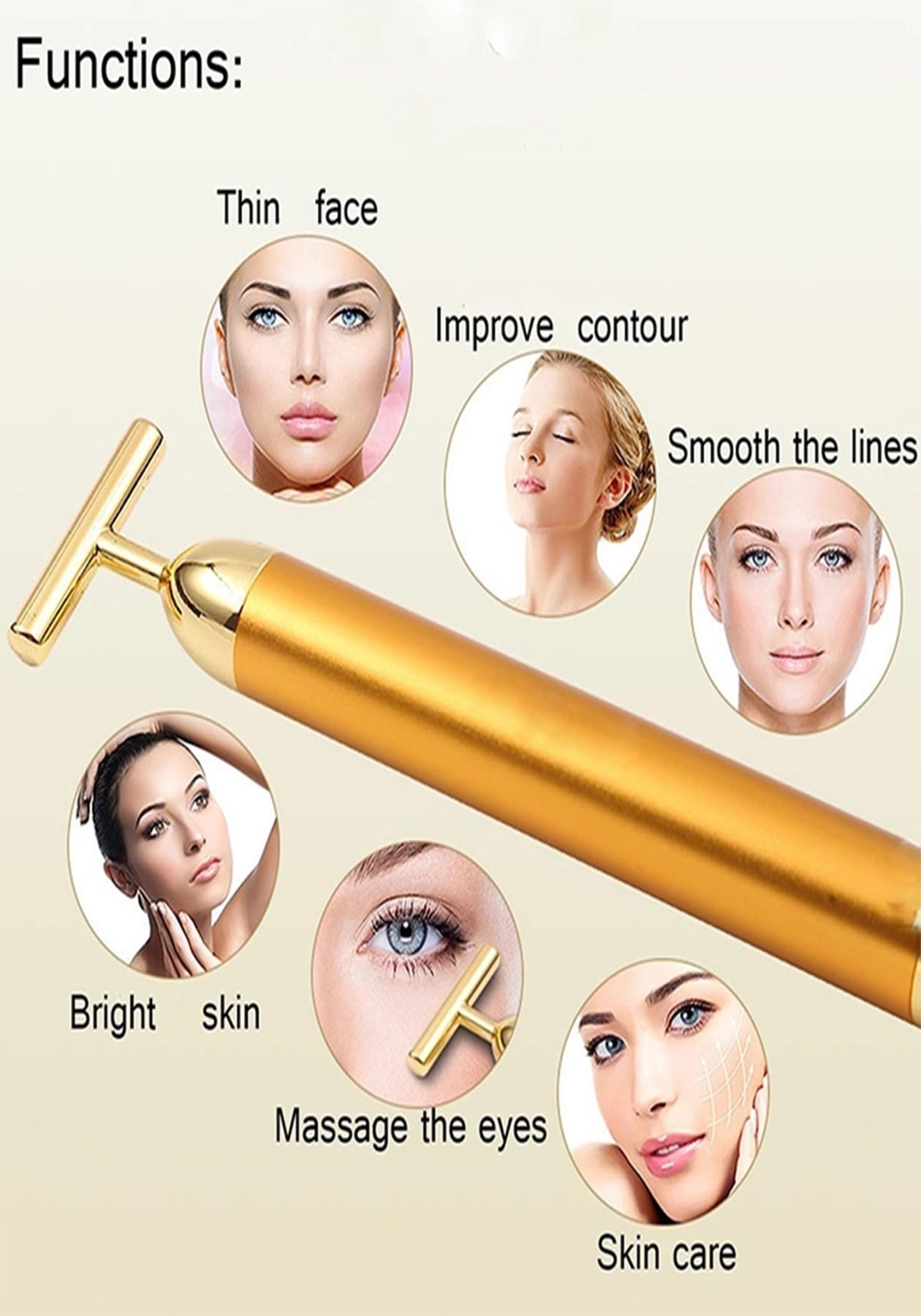 Gold T Shape Facial Massager for Skin Care and Face Lifting