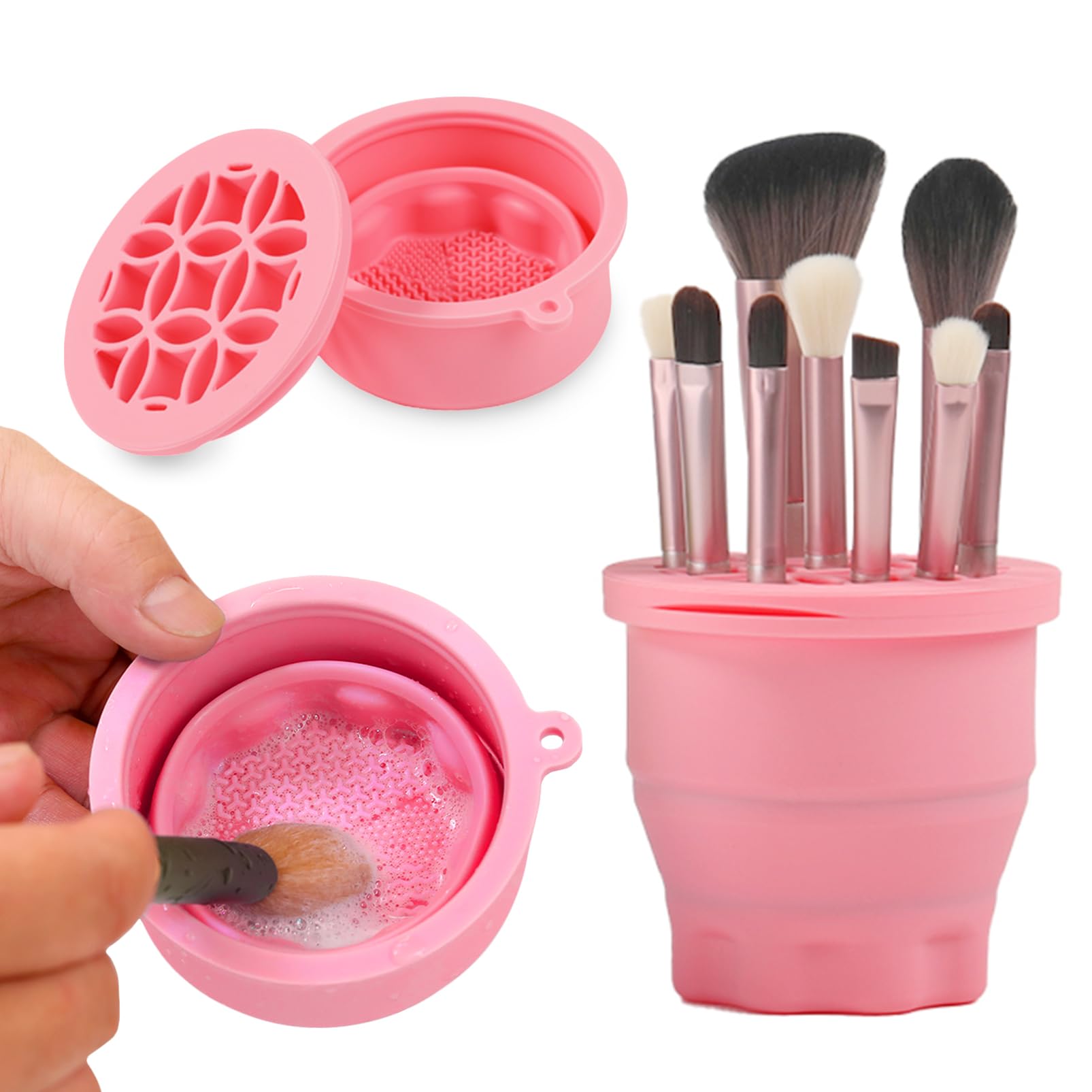 Makeup Brush Cleaner Mat with Storage Holder 2 in 1 Tool