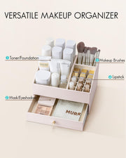 PU Leather Makeup Organizer with Drawers and Cosmetic Storage