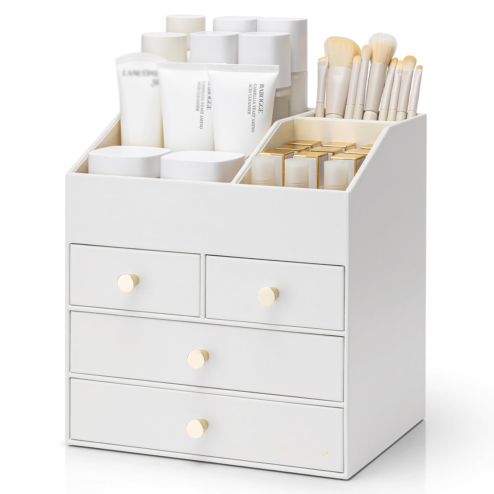 PU Leather Makeup Organizer with Drawers and Cosmetic Storage