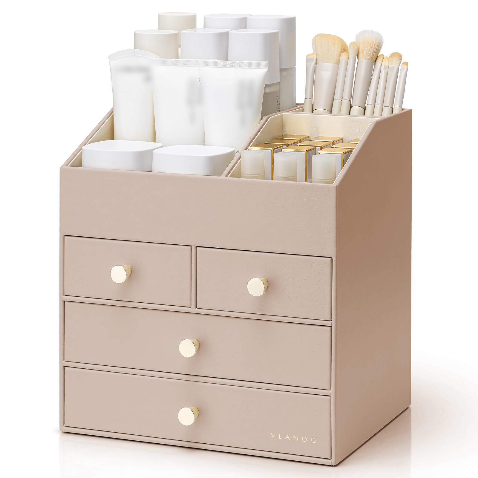 PU Leather Makeup Organizer with Drawers and Cosmetic Storage