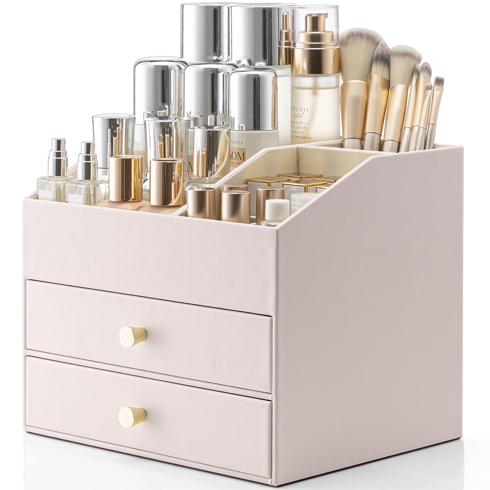 PU Leather Makeup Organizer with Drawers and Cosmetic Storage