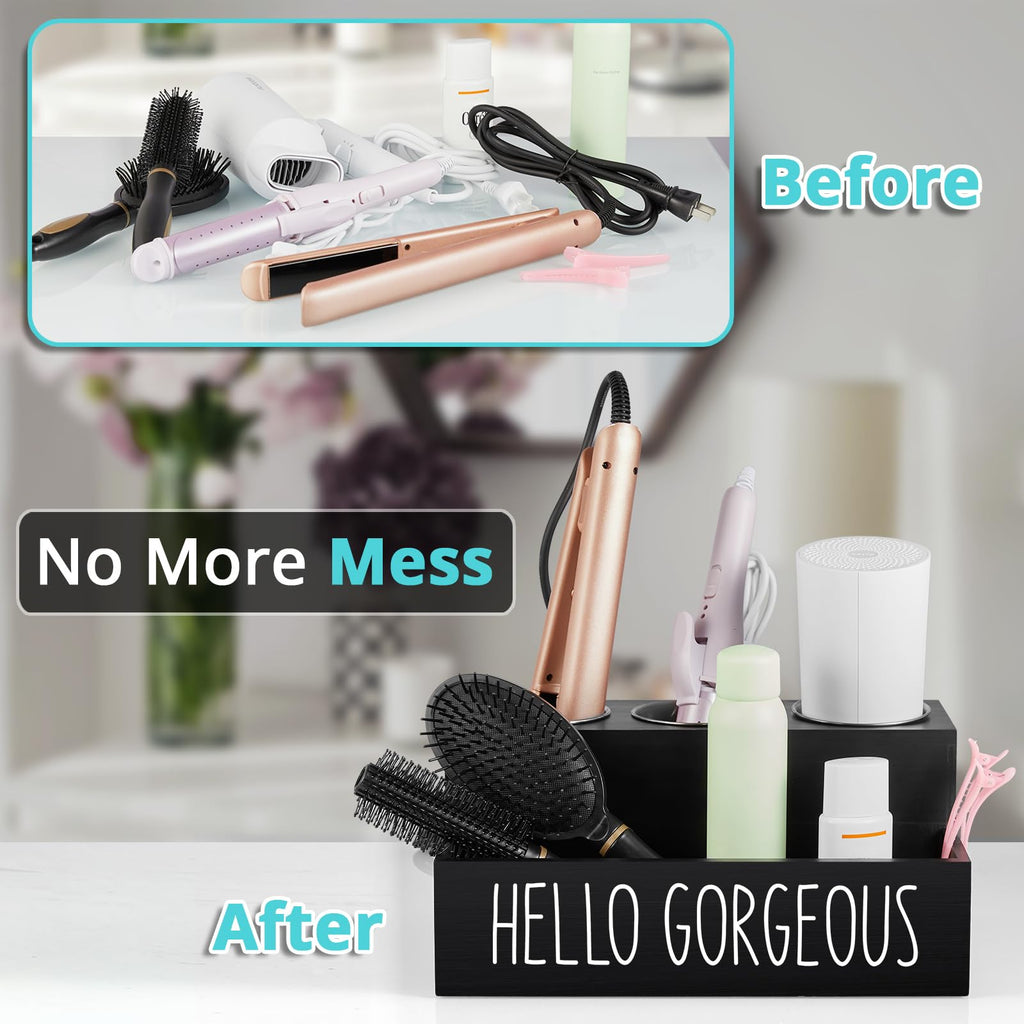 Wooden Hair Tool Organizer Wall Mount Holder