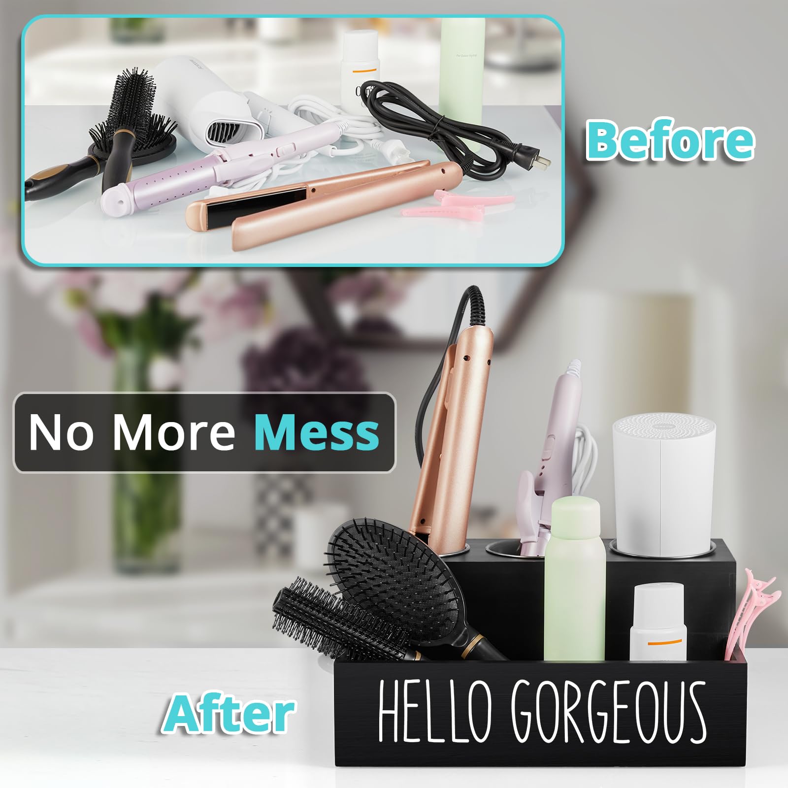 Wooden Hair Tool Organizer Wall Mount Holder
