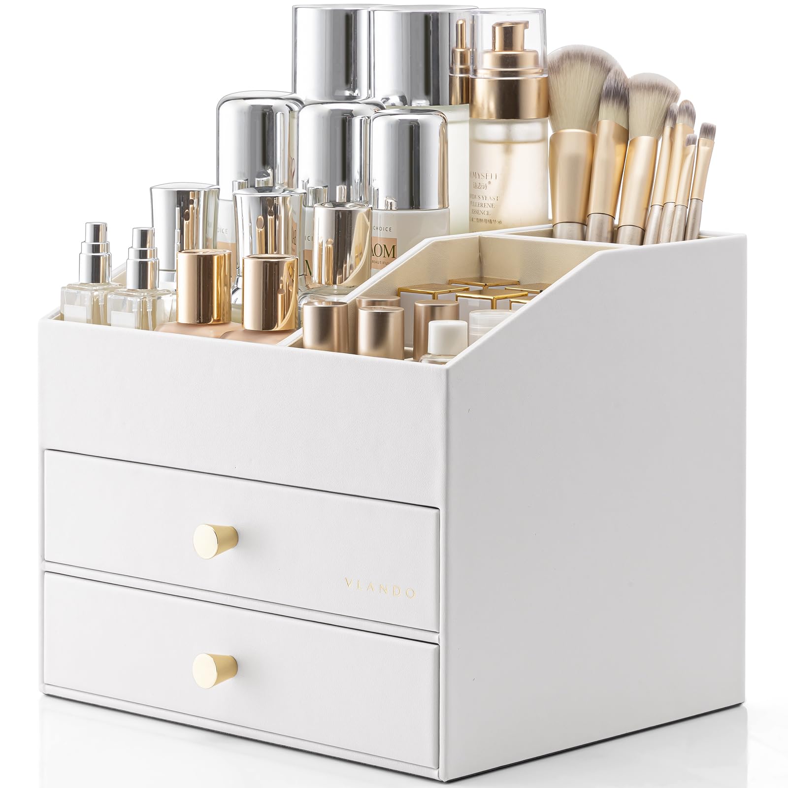PU Leather Makeup Organizer with Drawers and Cosmetic Storage