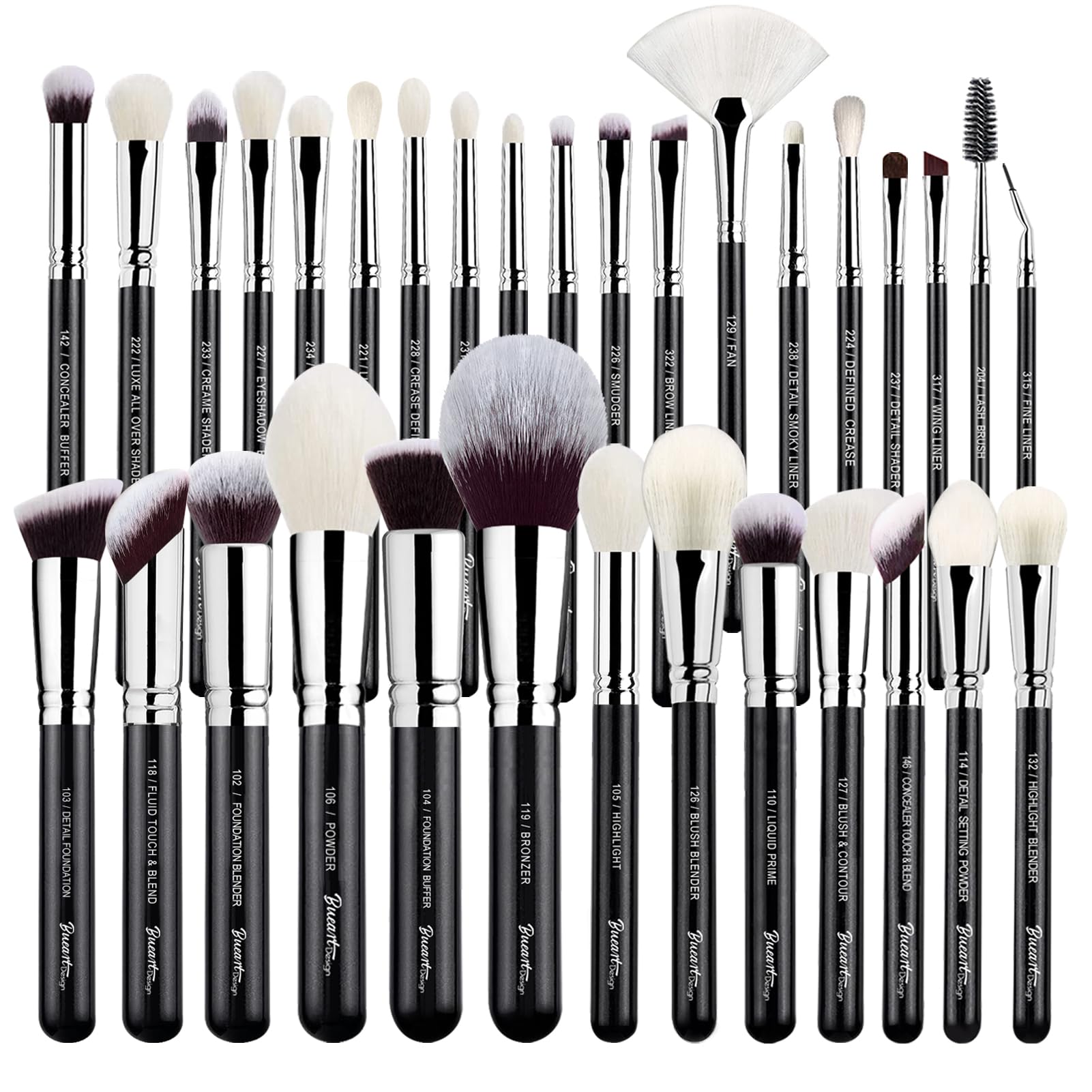 34 Piece Goat and Horse Hair Makeup Artist Brush Set with Large Holder