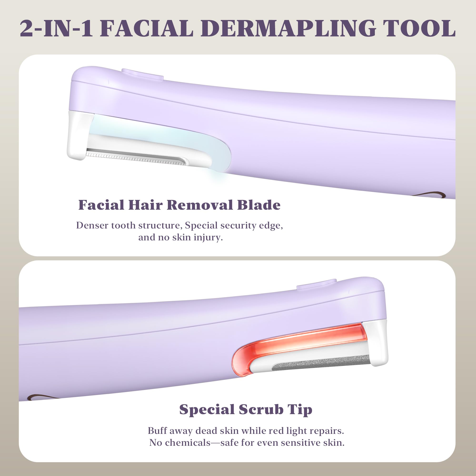 Rechargeable Sonic Facial Dermaplaning Tool with LED Light
