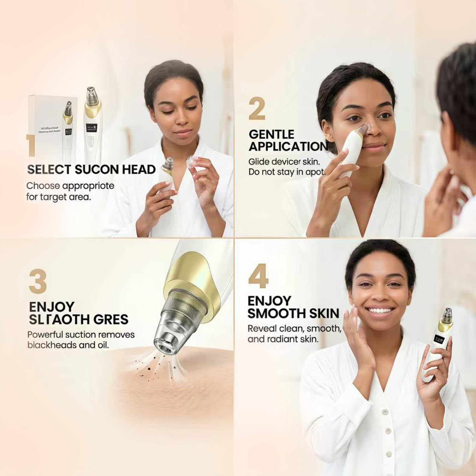 Electric Blackhead Remover 5 Suction Heads 8 Gold Needles USB Rechargeable