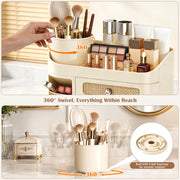 360 Rotating Makeup Organizer with Removable Brush Holder