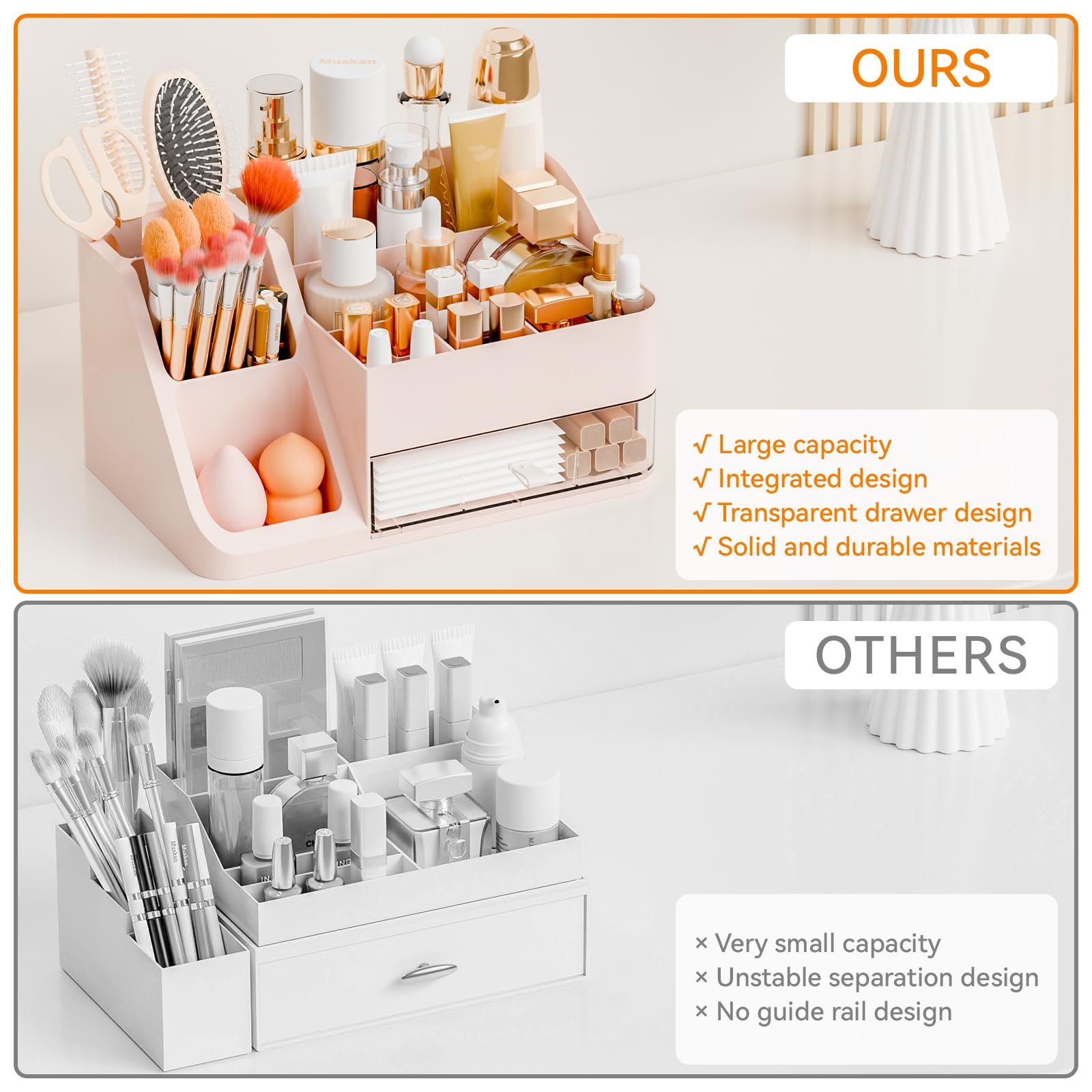 Large Makeup Organizer with Brush Holder