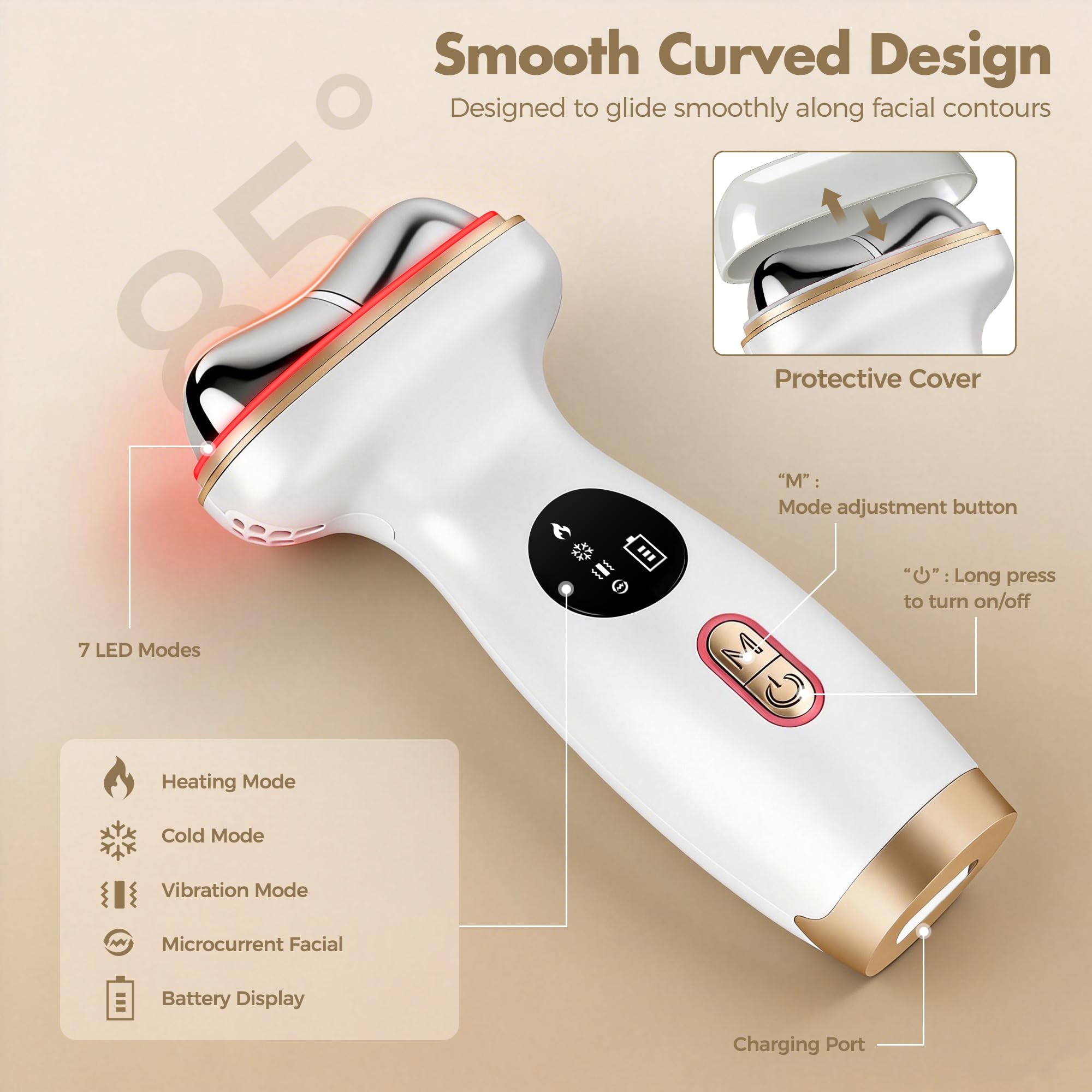 7 in 1 Red Light Face Neck Massager with Heat Cold Depuffing