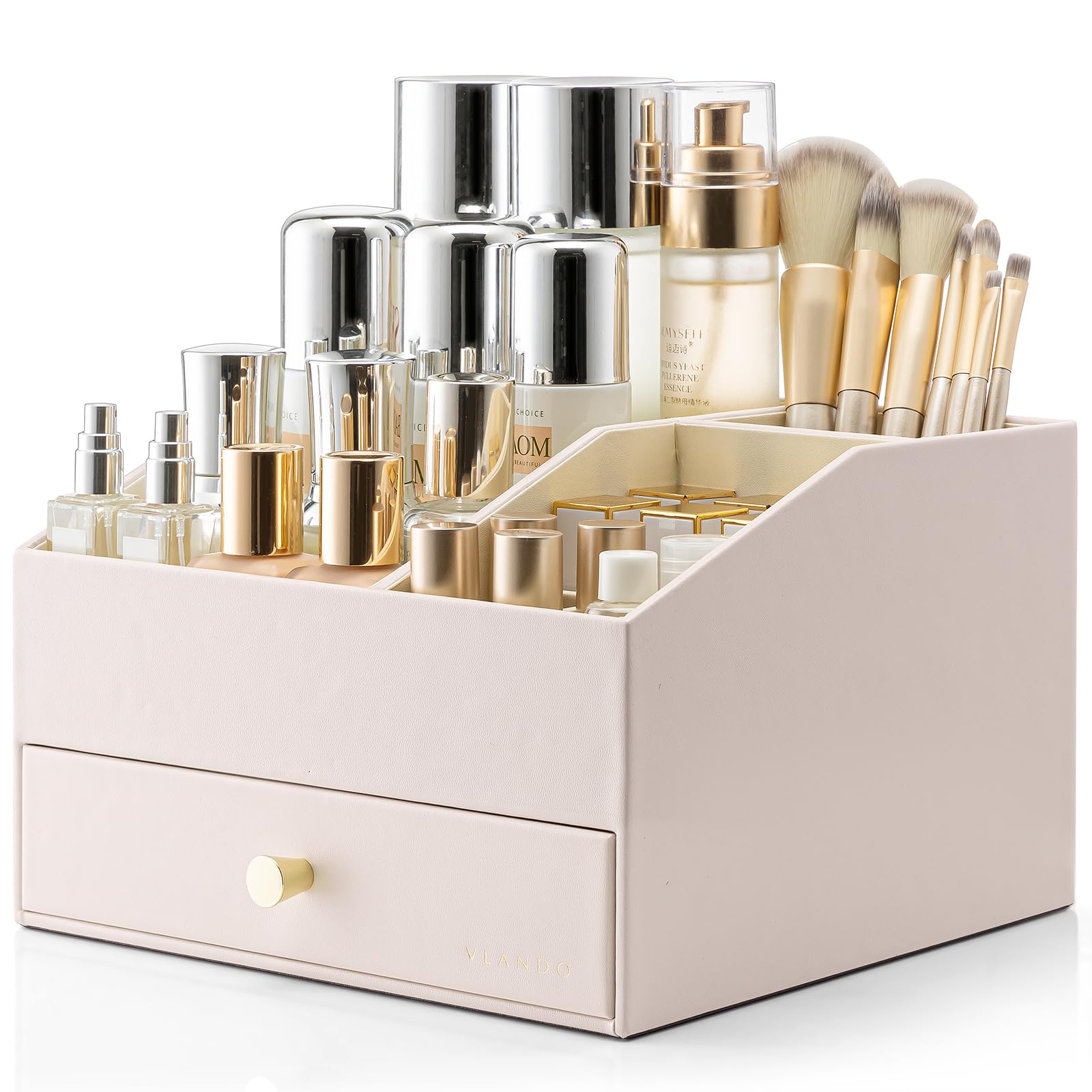 PU Leather Makeup Organizer with Drawers and Cosmetic Storage