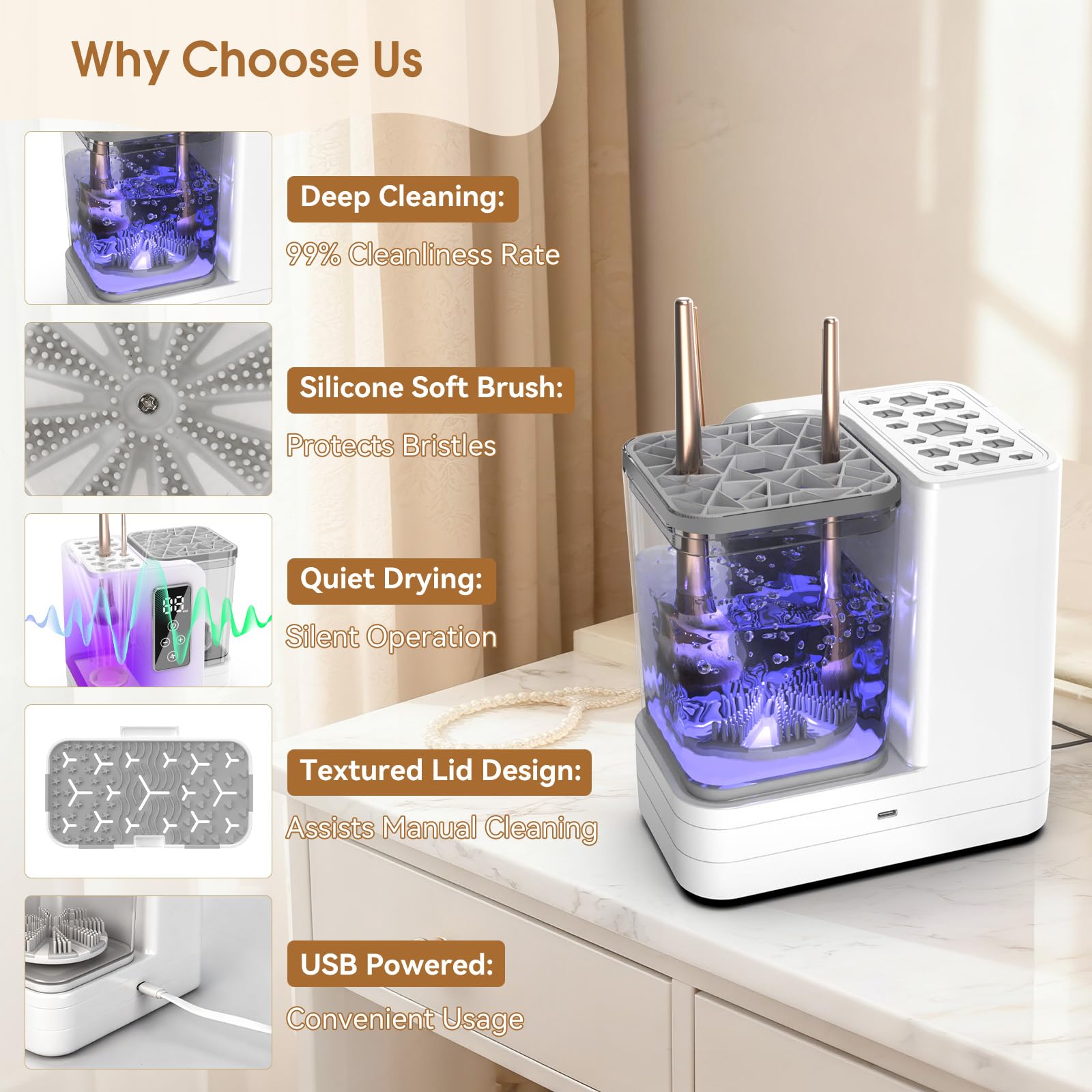 Electric Makeup Brush Cleaner with Dryer Holder USB Portable Tool