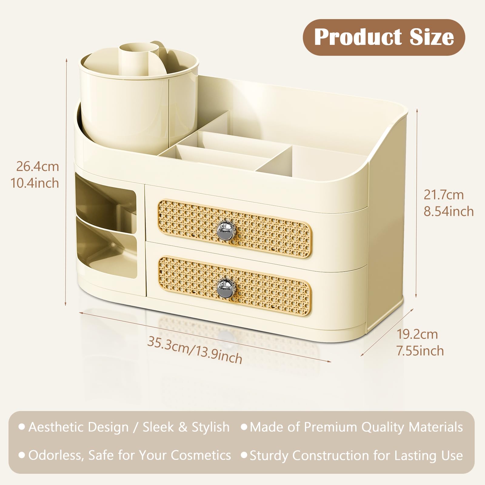 360 Rotating Makeup Organizer with Removable Brush Holder