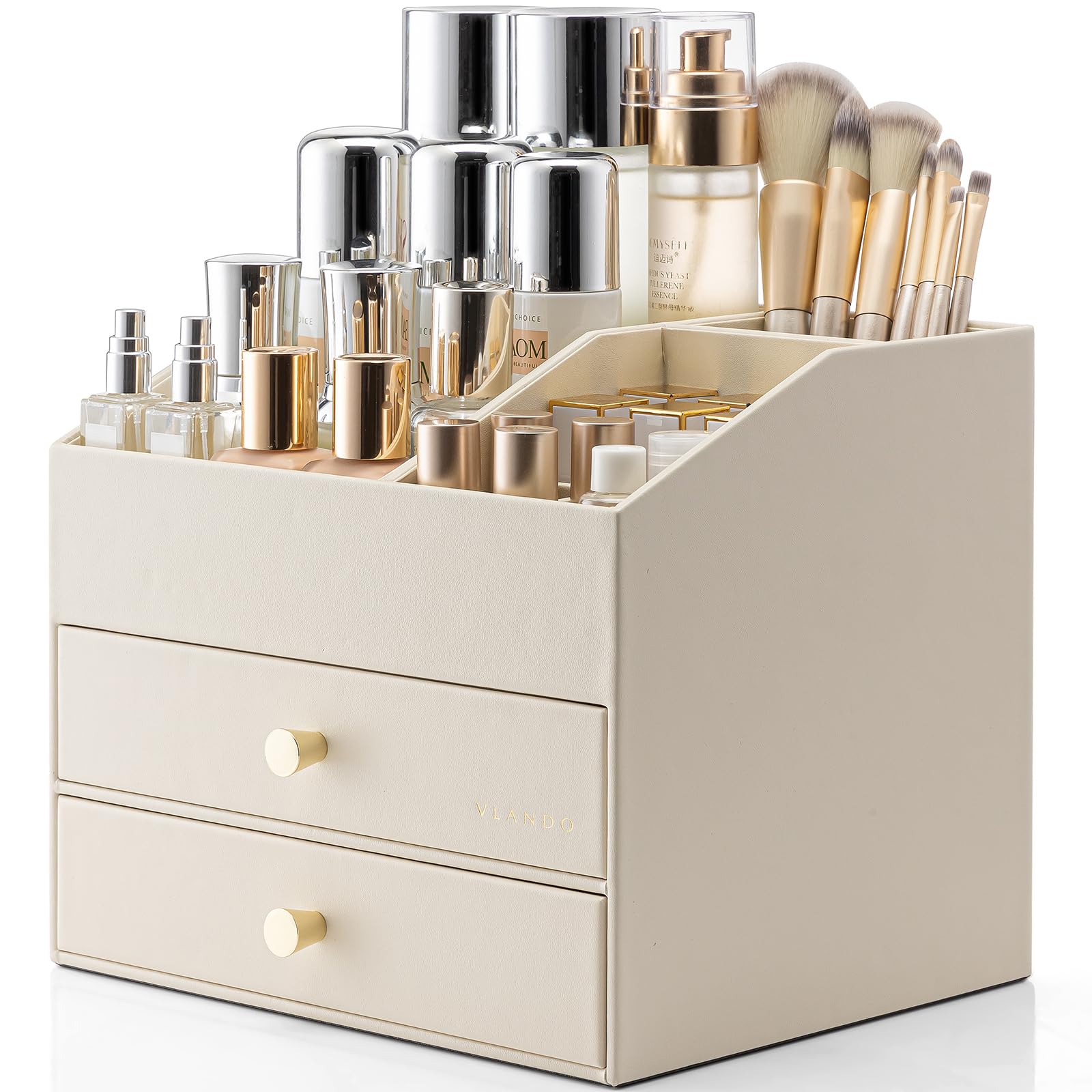 PU Leather Makeup Organizer with Drawers and Cosmetic Storage