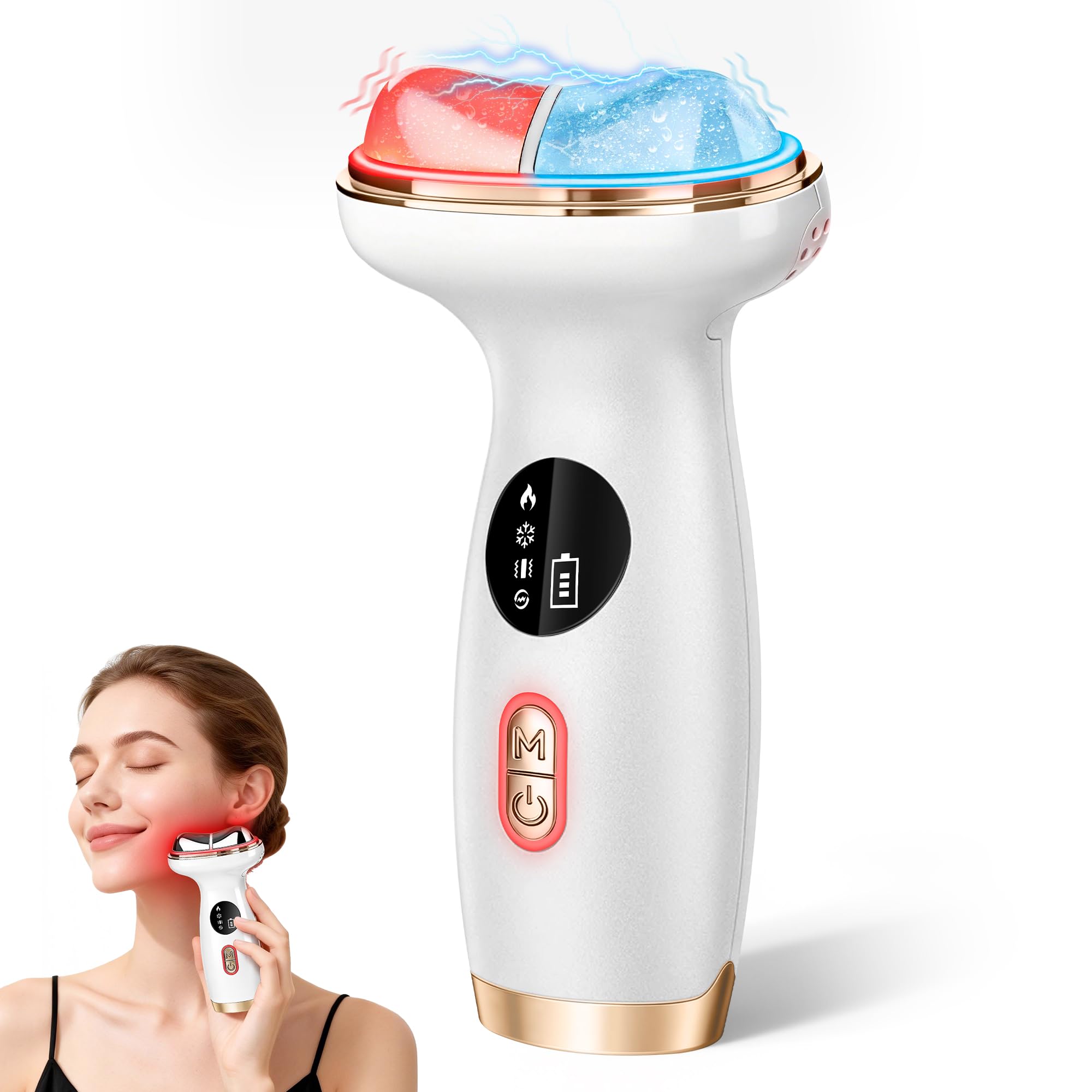 7 in 1 Red Light Face Neck Massager with Heat Cold Depuffing
