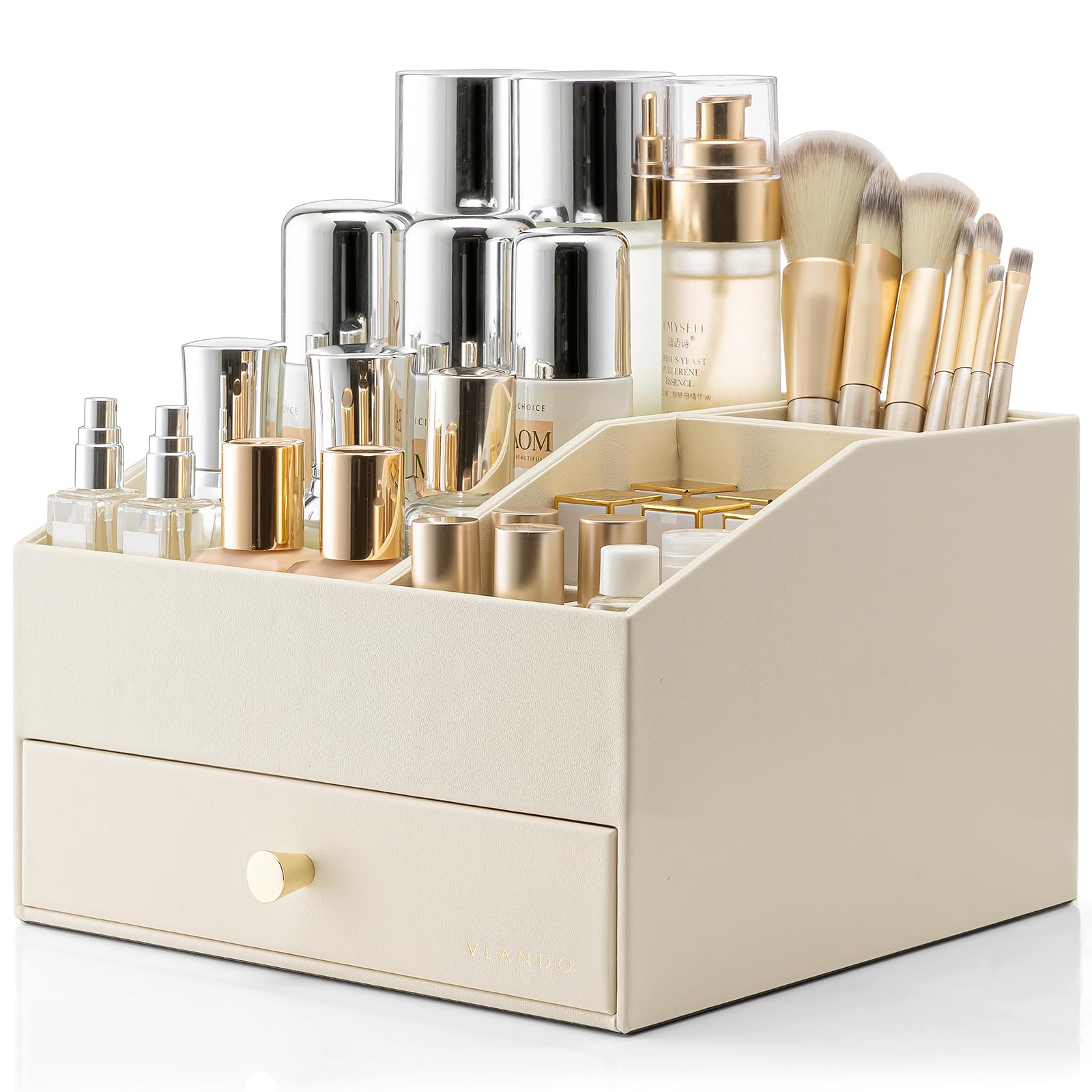 PU Leather Makeup Organizer with Drawers and Cosmetic Storage