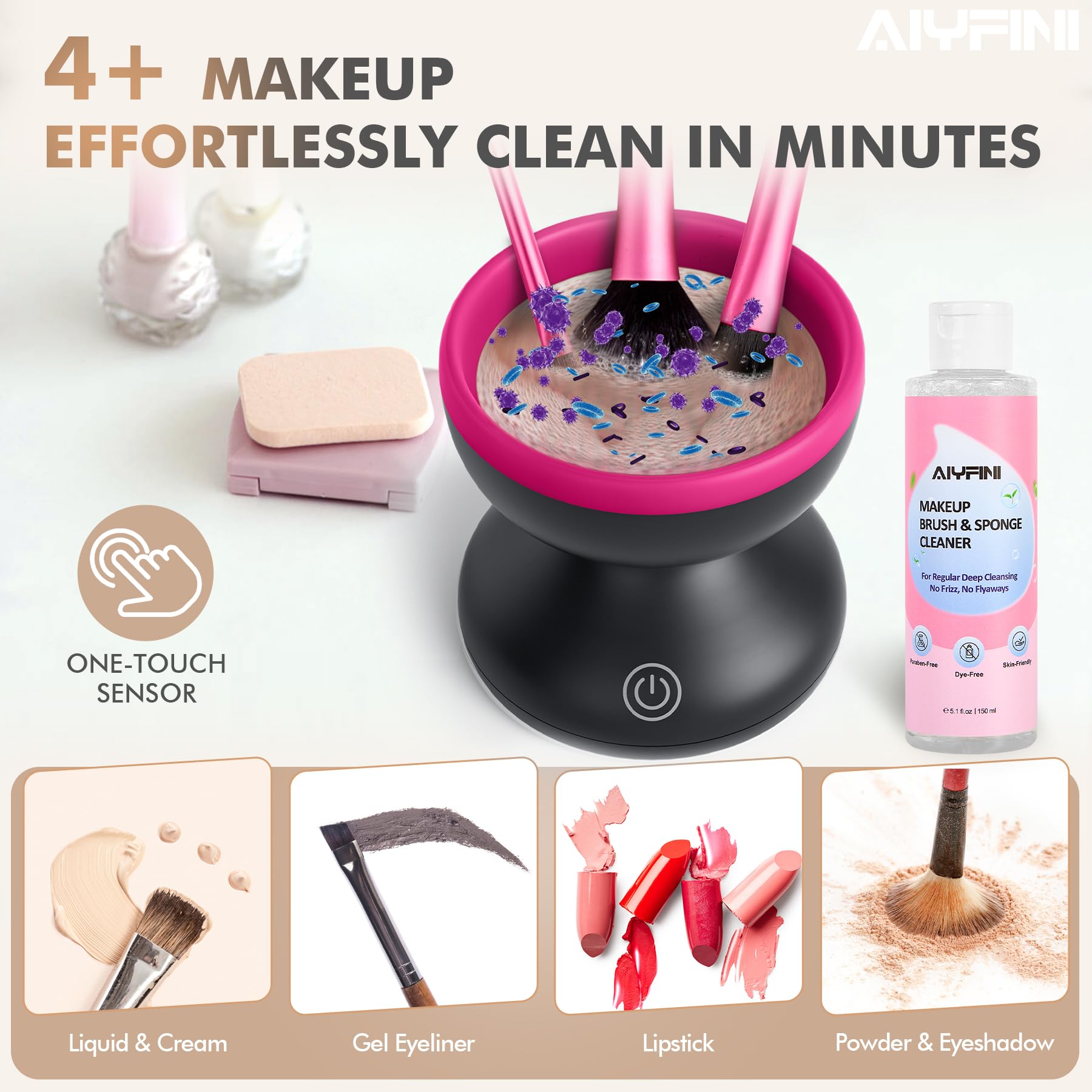 Electric Makeup Brush Cleaner Machine with Portable Spinning Washer