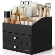 PU Leather Makeup Organizer with Drawers and Cosmetic Storage