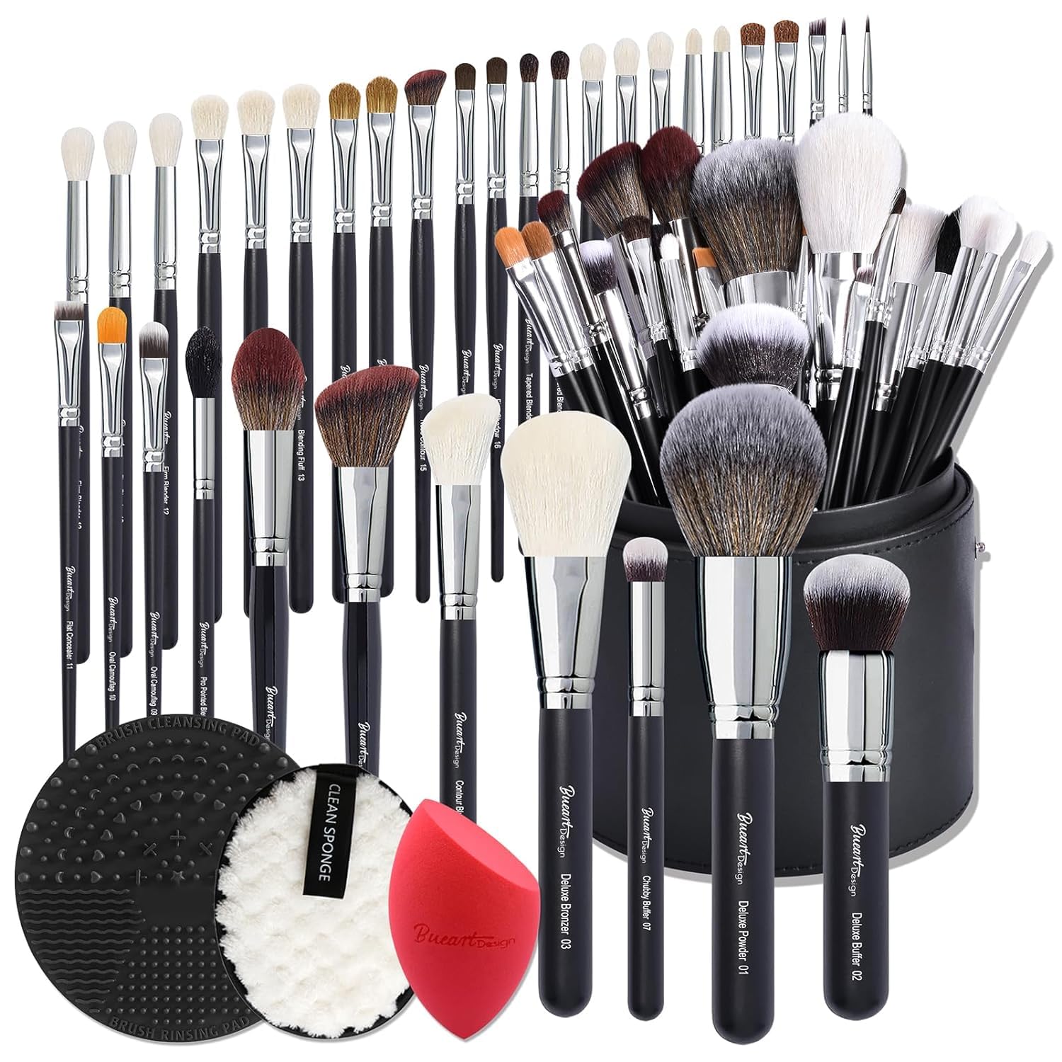 34 Piece Goat and Horse Hair Makeup Artist Brush Set with Large Holder