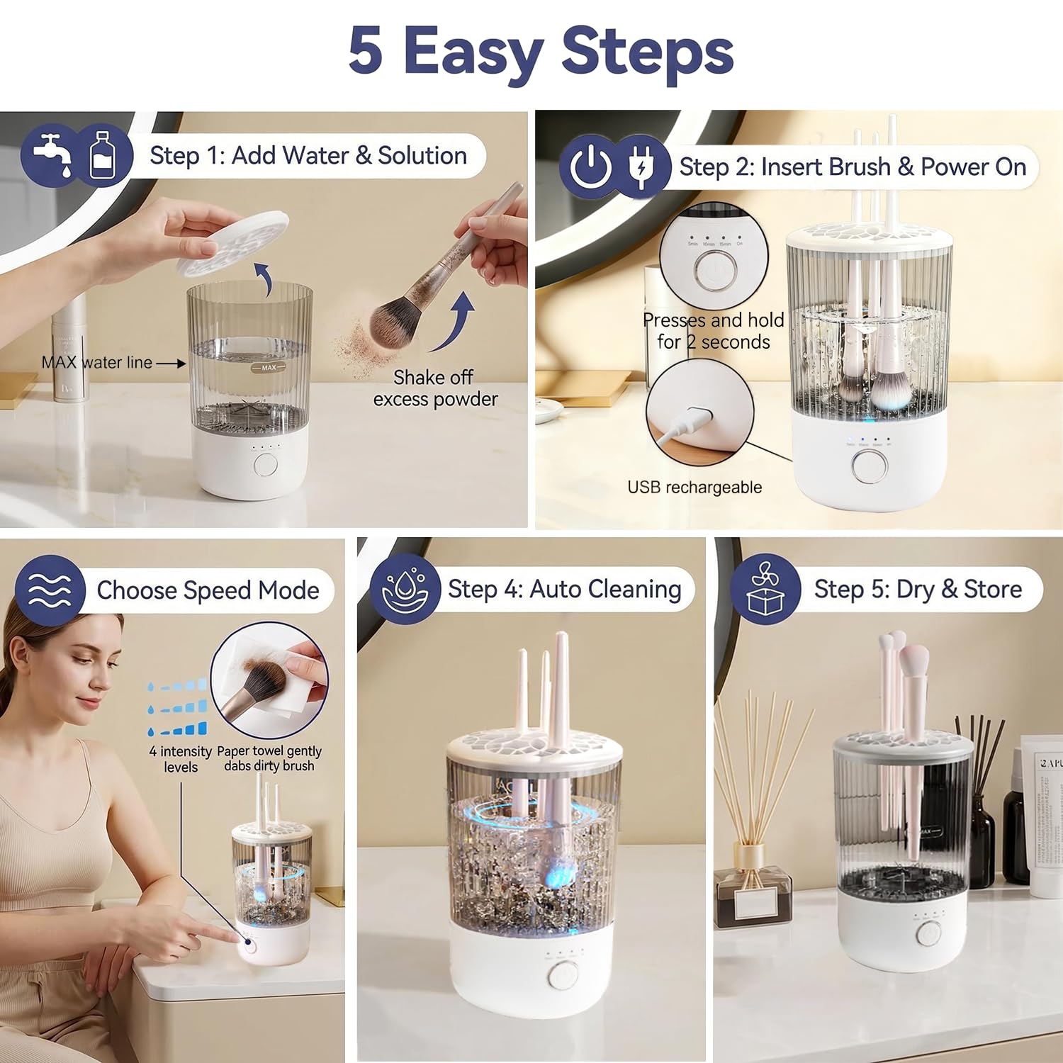 Electric Makeup Brush Cleaning Machine with One Click Start