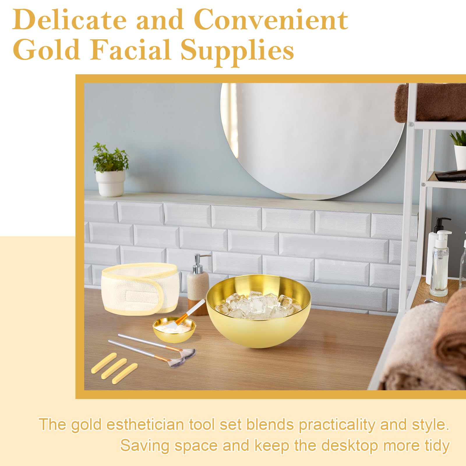 Gold Esthetician Facial Mask Mixing Set with Brushes and Sponges