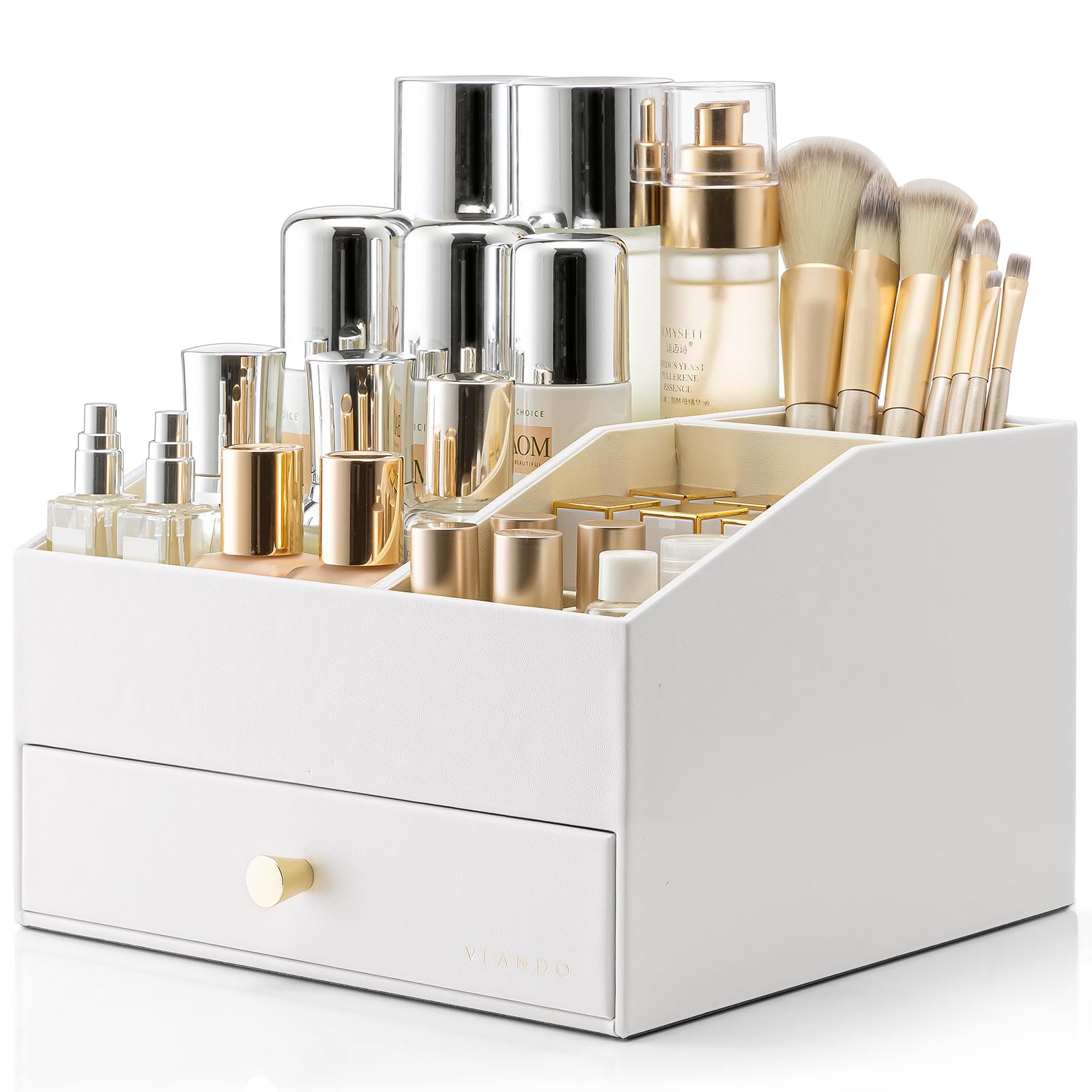 PU Leather Makeup Organizer with Drawers and Cosmetic Storage