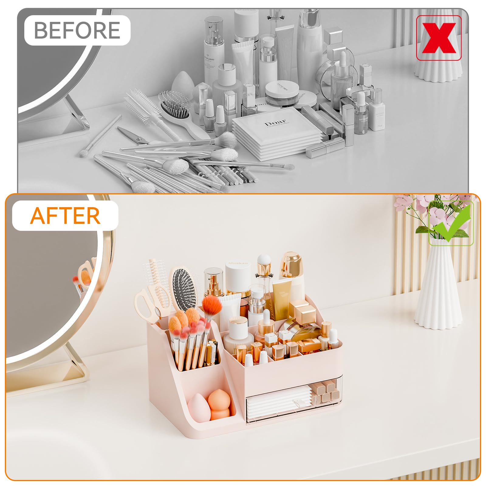 Large Makeup Organizer with Brush Holder