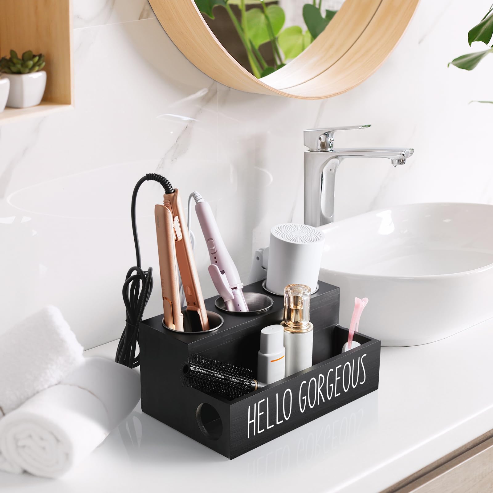 Wooden Hair Tool Organizer Wall Mount Holder