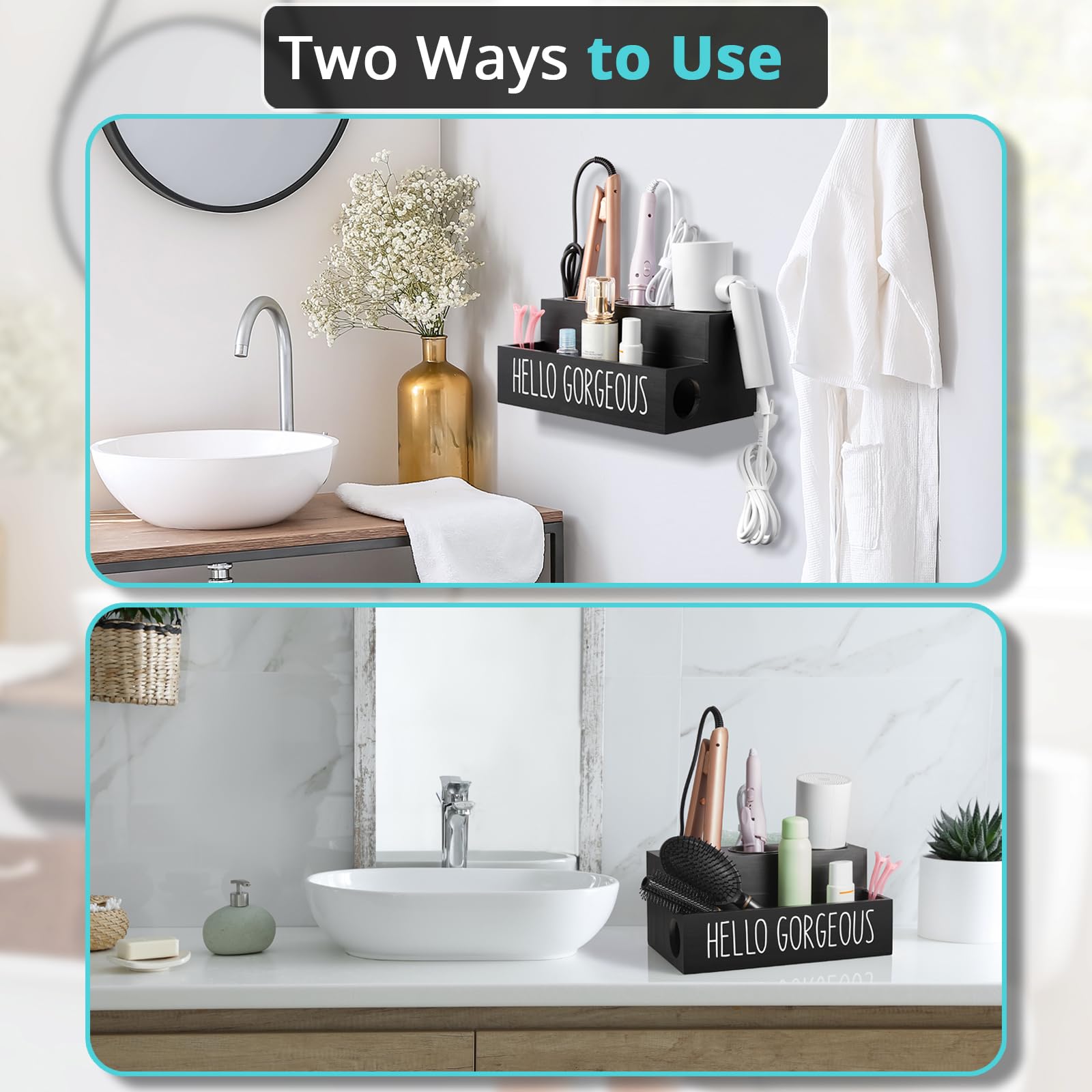 Wooden Hair Tool Organizer Wall Mount Holder