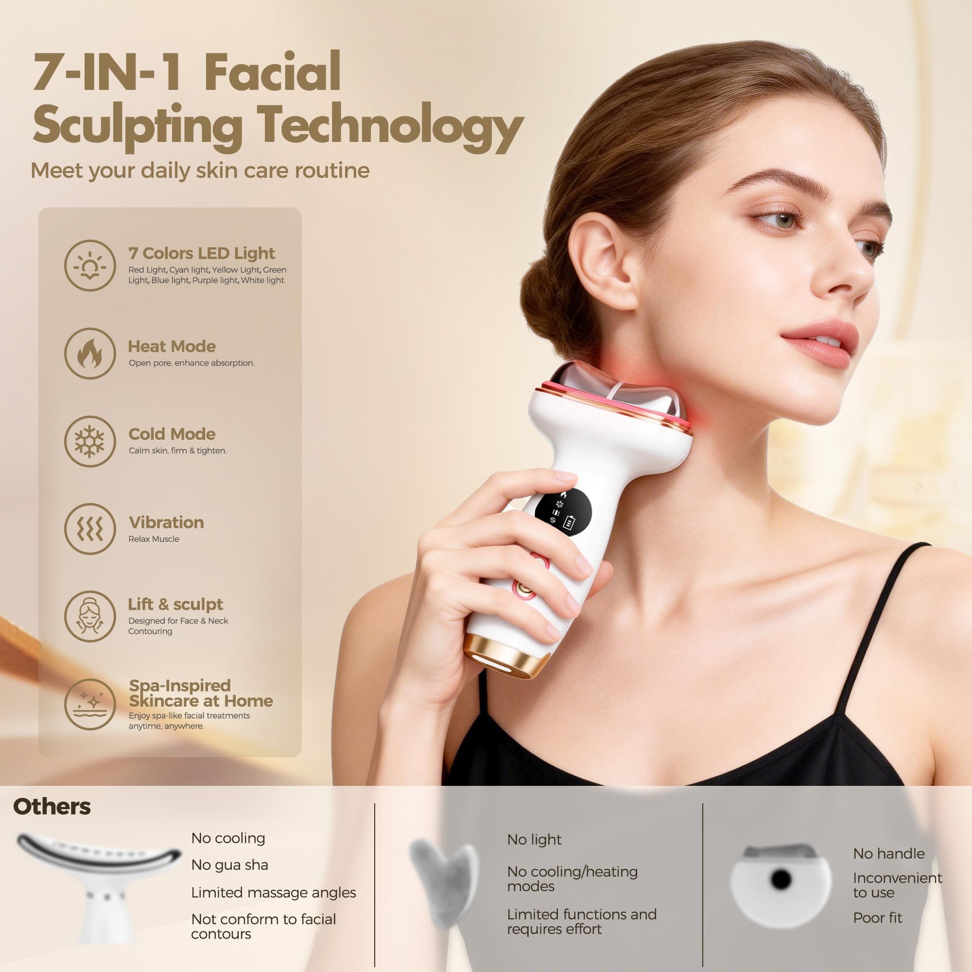 7 in 1 Red Light Face Neck Massager with Heat Cold Depuffing
