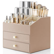 PU Leather Makeup Organizer with Drawers and Cosmetic Storage