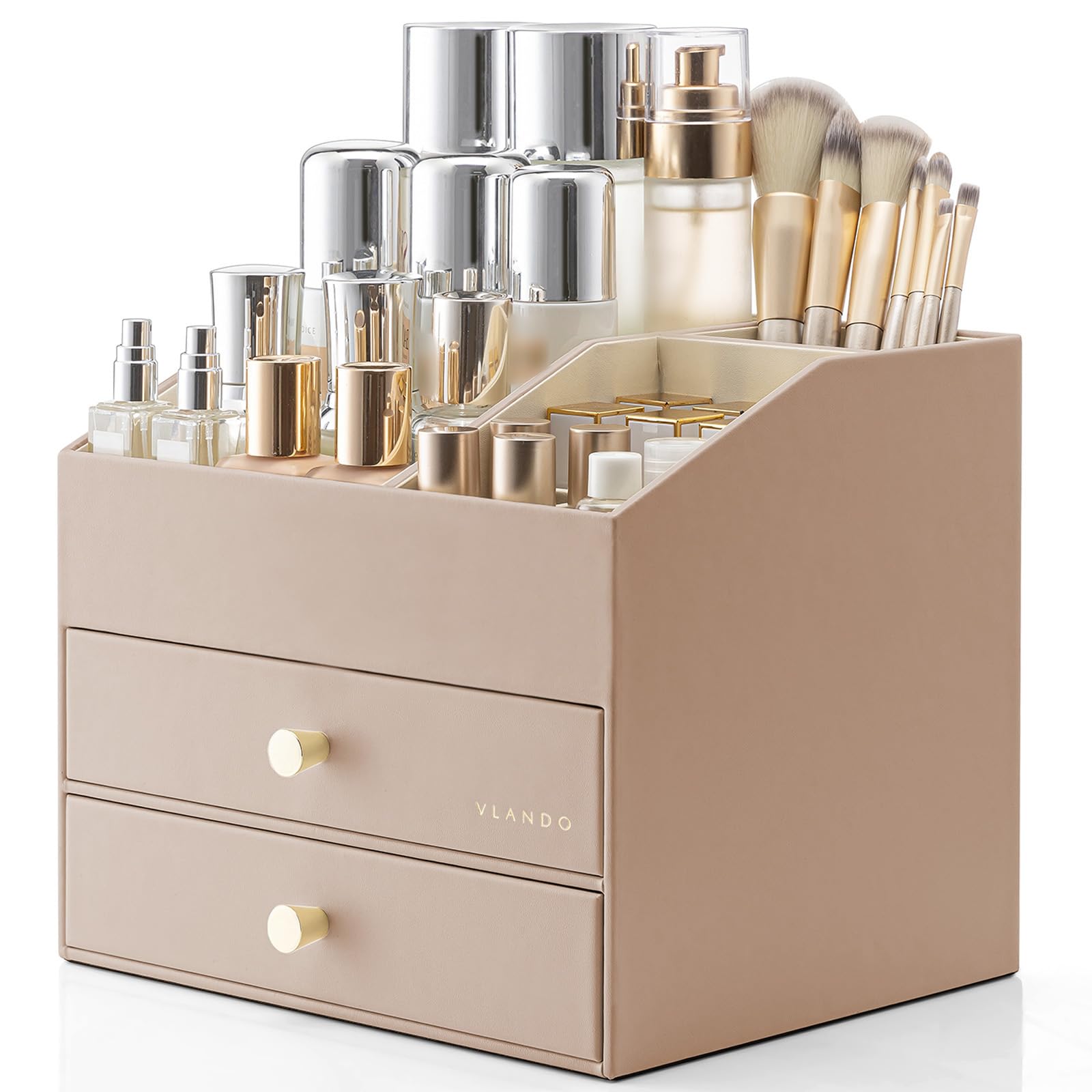 PU Leather Makeup Organizer with Drawers and Cosmetic Storage