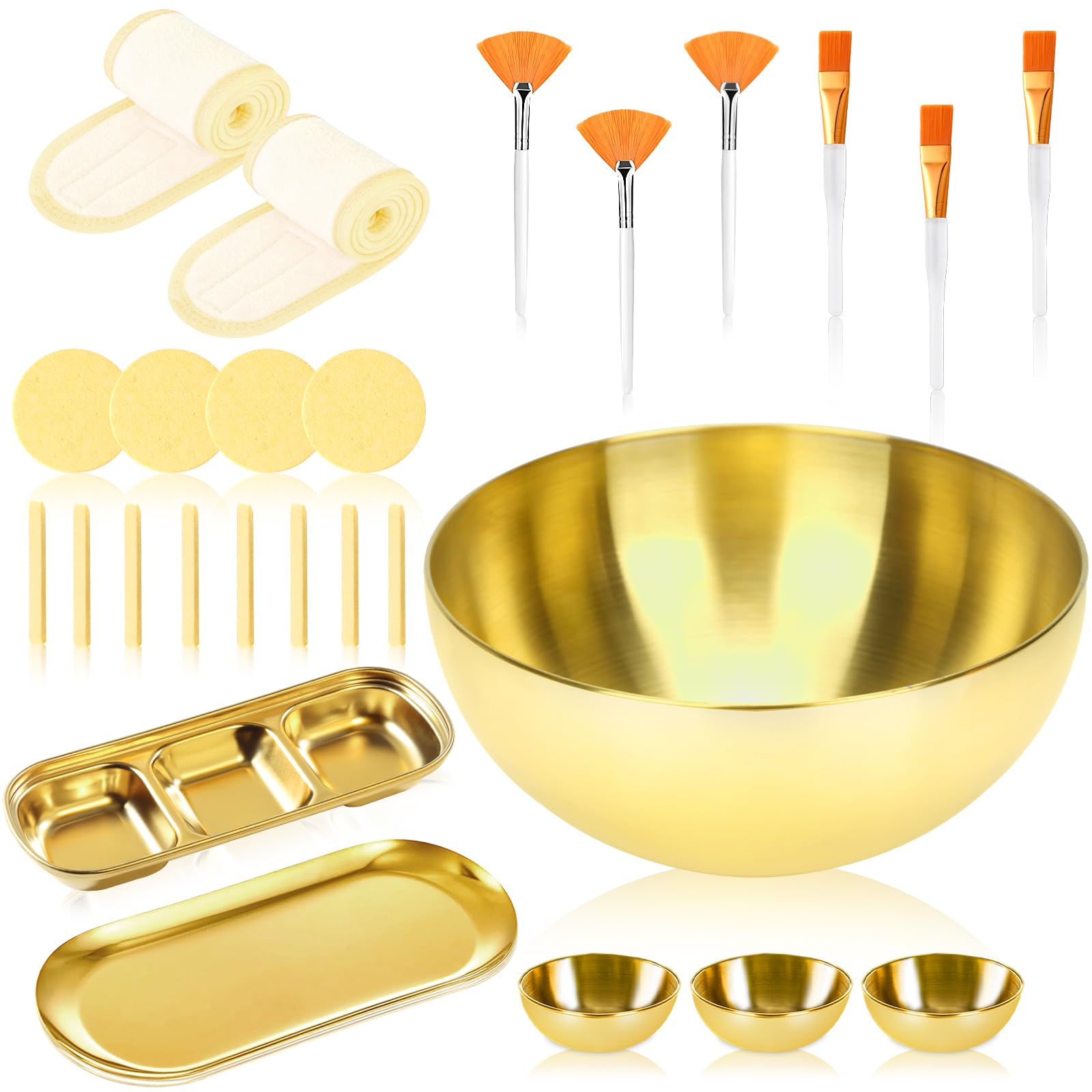 Gold Esthetician Facial Mask Mixing Set with Brushes and Sponges