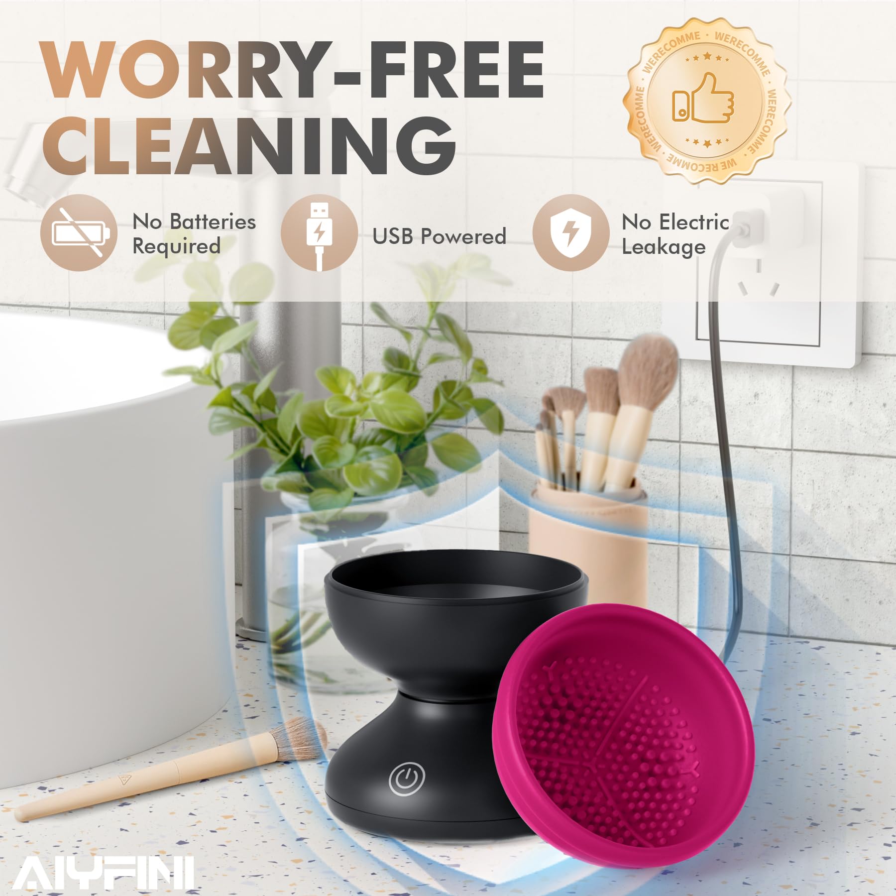 Electric Makeup Brush Cleaner Machine with Portable Spinning Washer