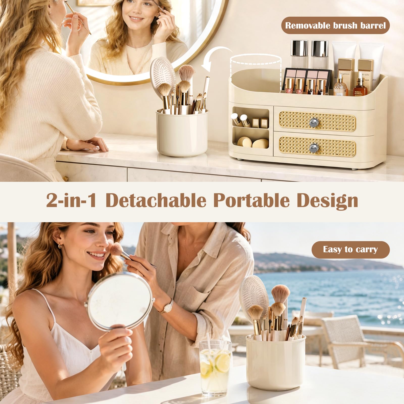 360 Rotating Makeup Organizer with Removable Brush Holder