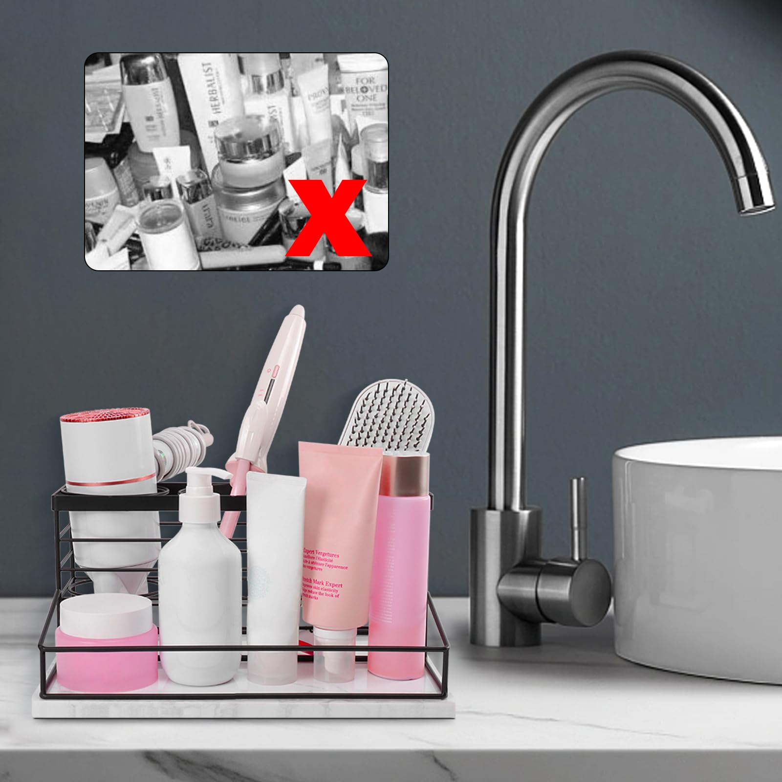Movable Hair Tool Organizer with Dryer Holder Storage