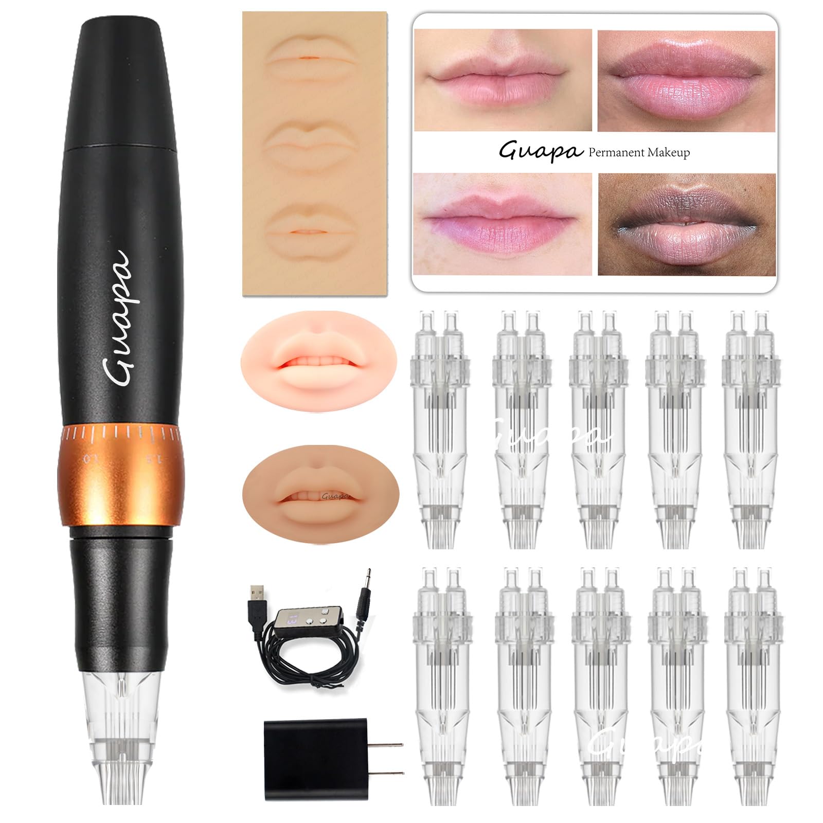 Permanent Makeup Machine Kit with 8 Pin Needles for Lip Blush Brows