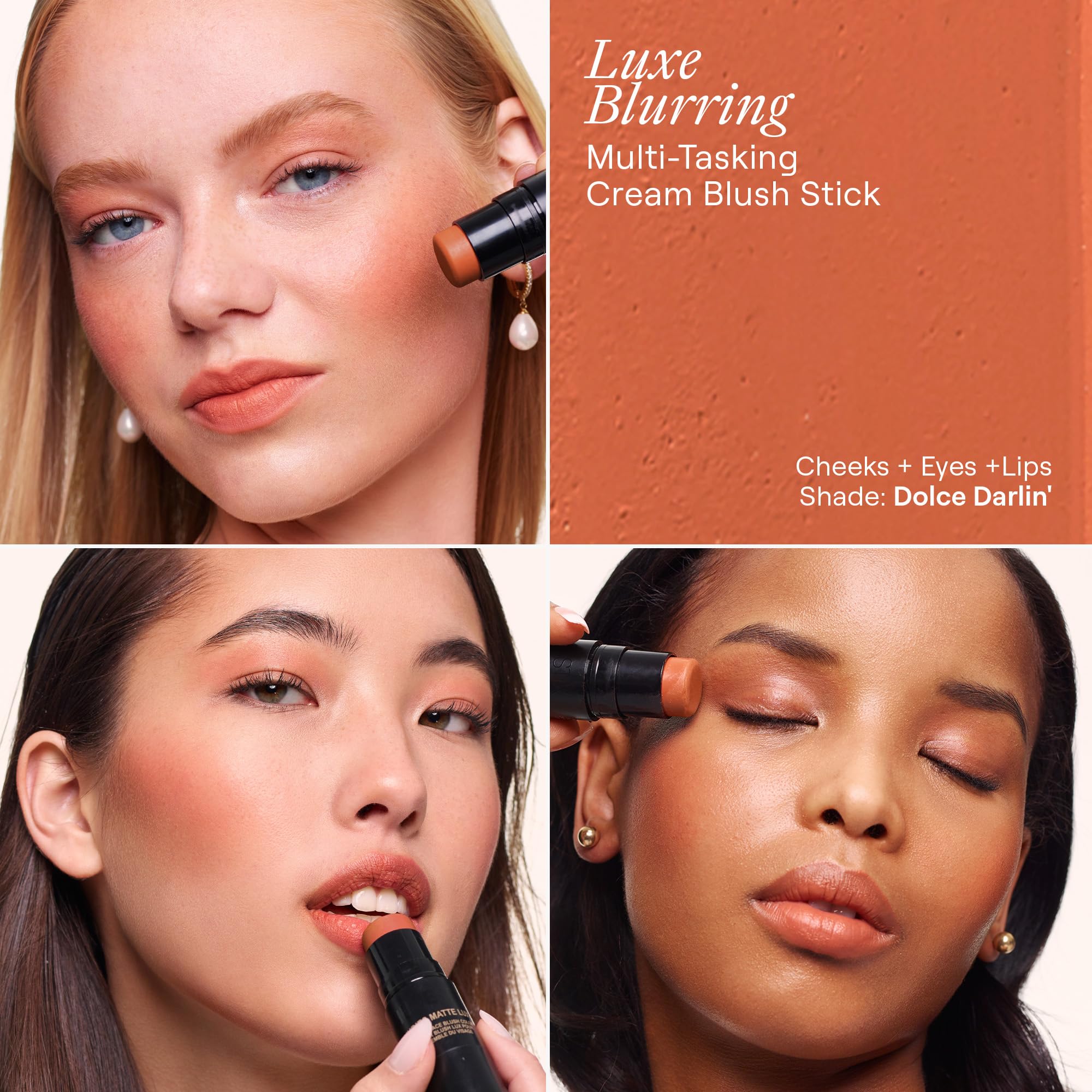 Three in One Matte Blush Stick for Cheeks Eyes Lips Cream Powder Blur